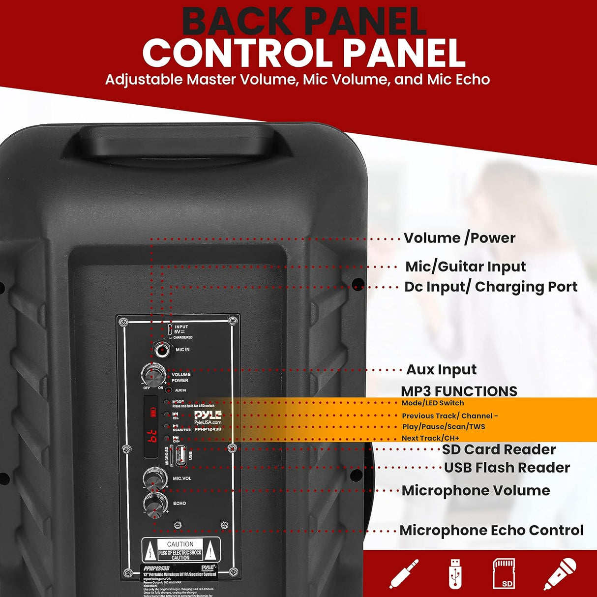 Parlantes portátil Bluetooth de 800 W PYLE-PRO PPHP1243B