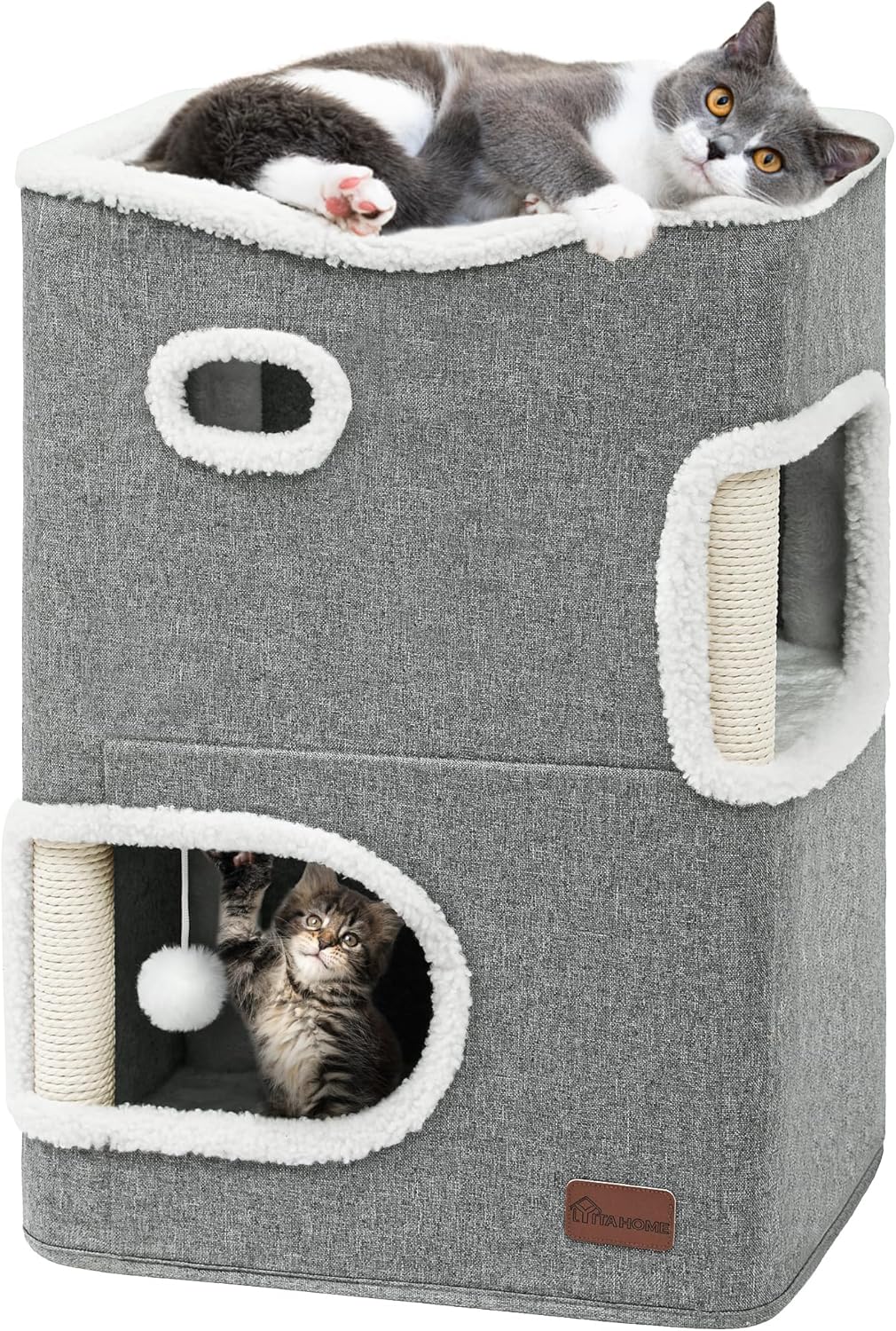 Casa para Gatos de 2 Pisos YIATHOME, con Rascador y Escondite