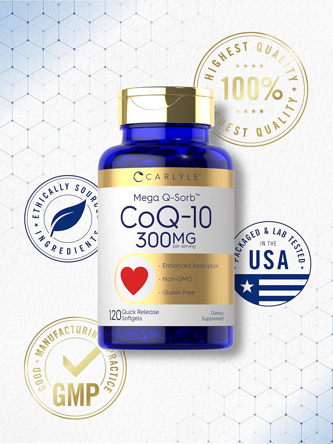 Carlyle CoQ10 300mg | 120 Softgels | Con Pimienta Negra