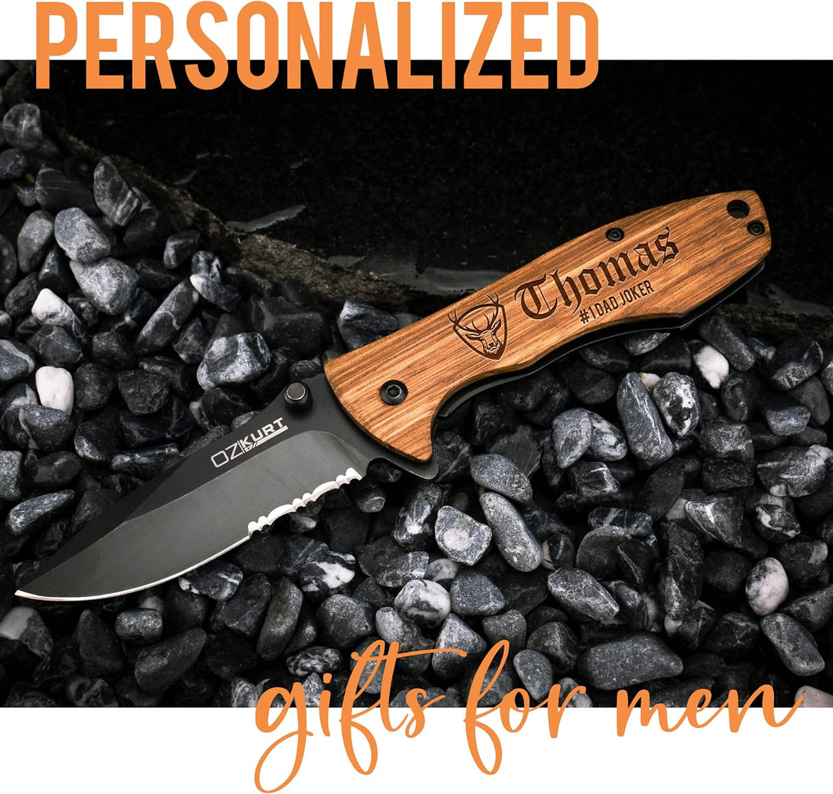 Cchillo de bolsillo de madera de roble grabado personalizado