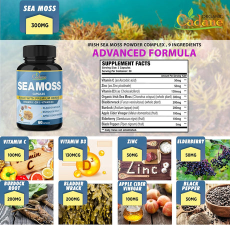 Cadane Cápsulas de Musgo de Irlanda con Vitaminas y Hierbas, 2Pack
