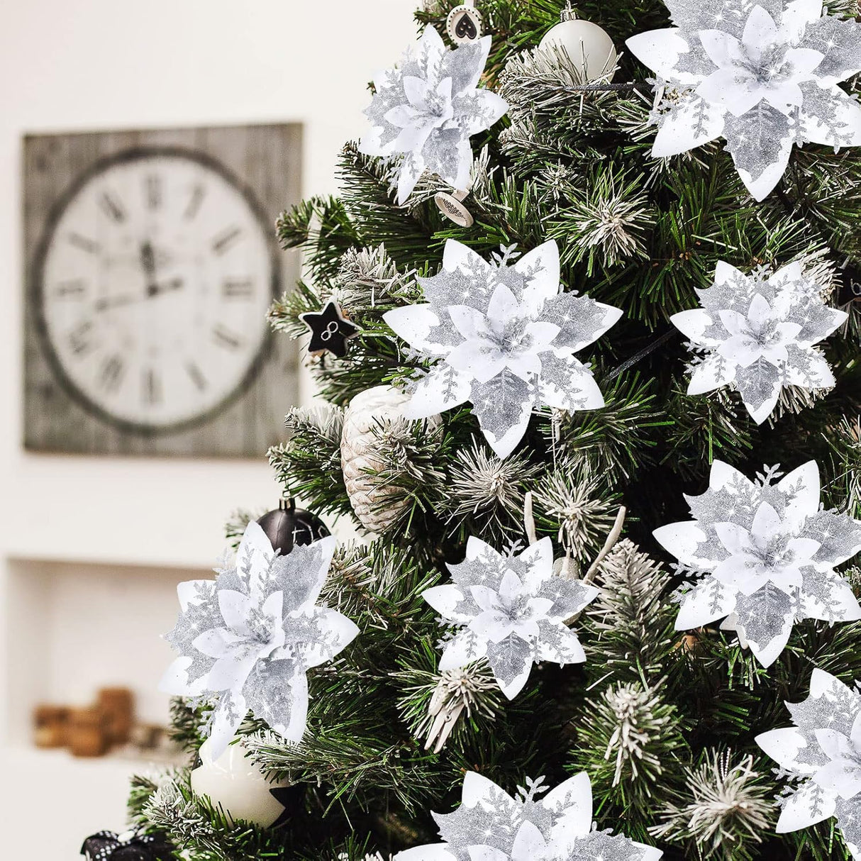 Flores Poinsettia Artificiales 36 Pcs, Decoración Navideña