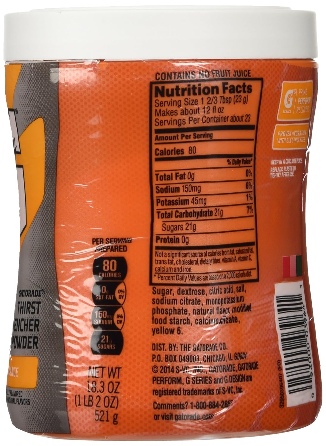 Gatorade Polvo, 18.3 oz, Hidratante, 1 Canister