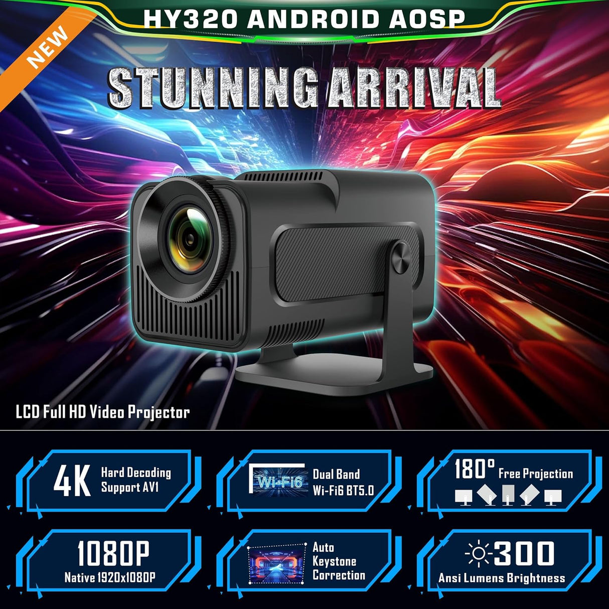 Proyector Mini 5G WIFI 1080P 4K, Bluetooth, Pantalla 30-150