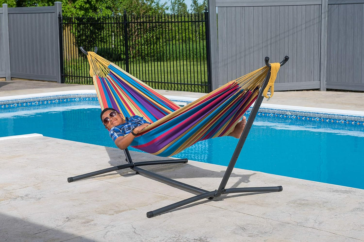 Hamaca Doble de Algodón Vivere con Soporte de Acero, 450 lb
