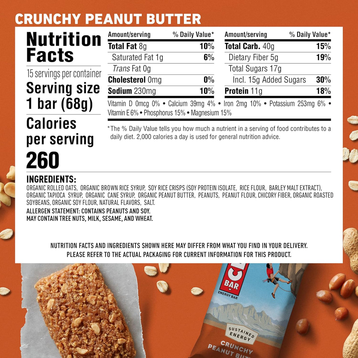 Barra de proteína Clif Bar crunch de mantequilla de maní orgánica (15)