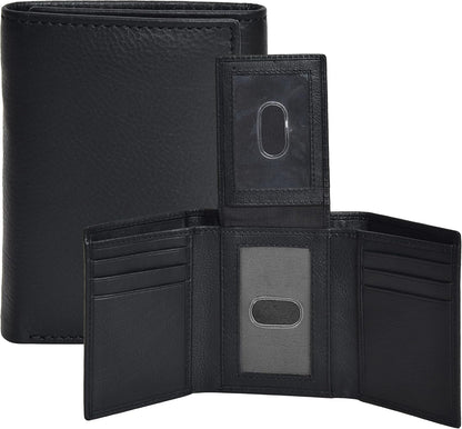 Billetera de Cuero Real Trifold para Hombre - RFID, Slim, 9 Tarjetas