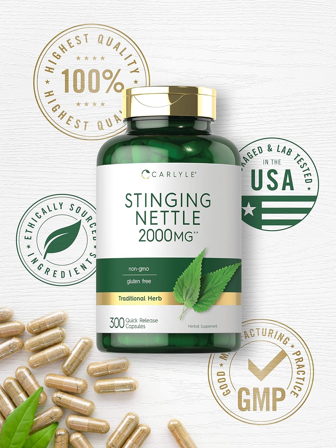 Extracto de Ortiga Carlyle 2000mg | 300 Cápsulas Non-GMO