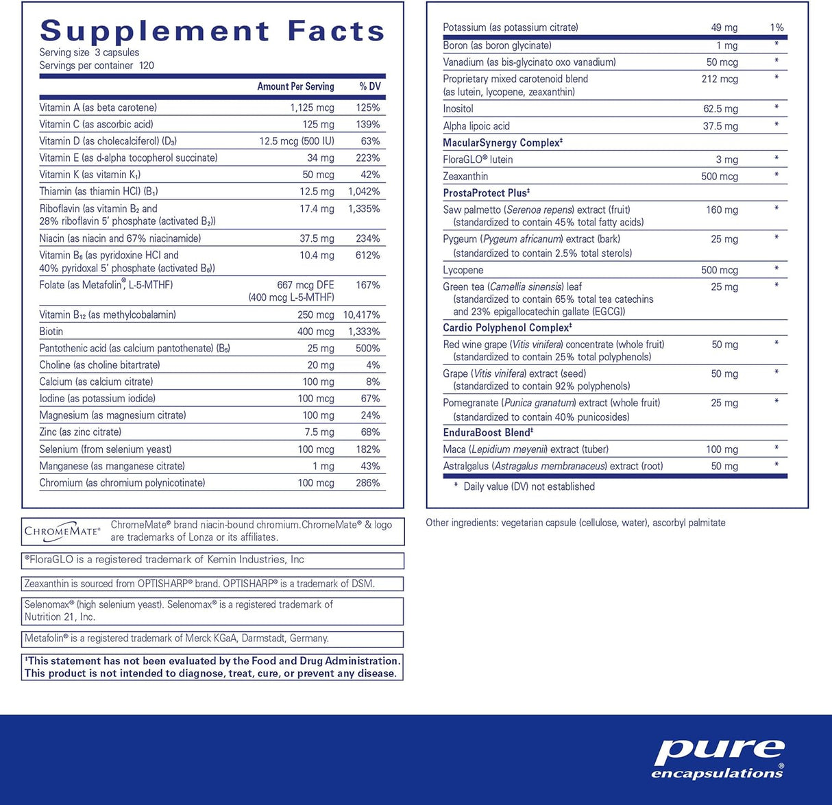 Suplemento Multivitamínico Pure Encapsulations para Hombres 40+