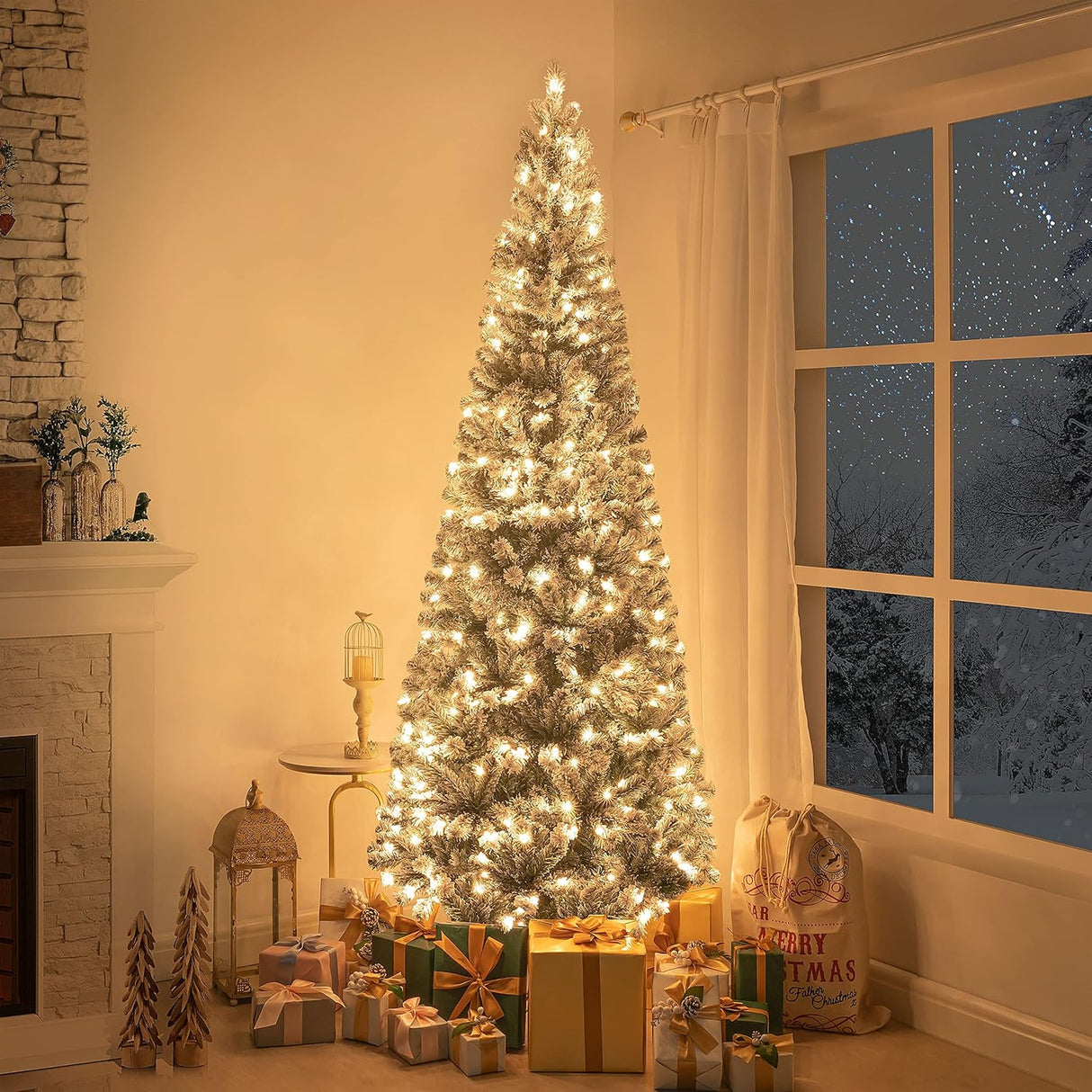 Árbol de Navidad Artificial 7.5ft Naomi Home, 350 Luces, Slim