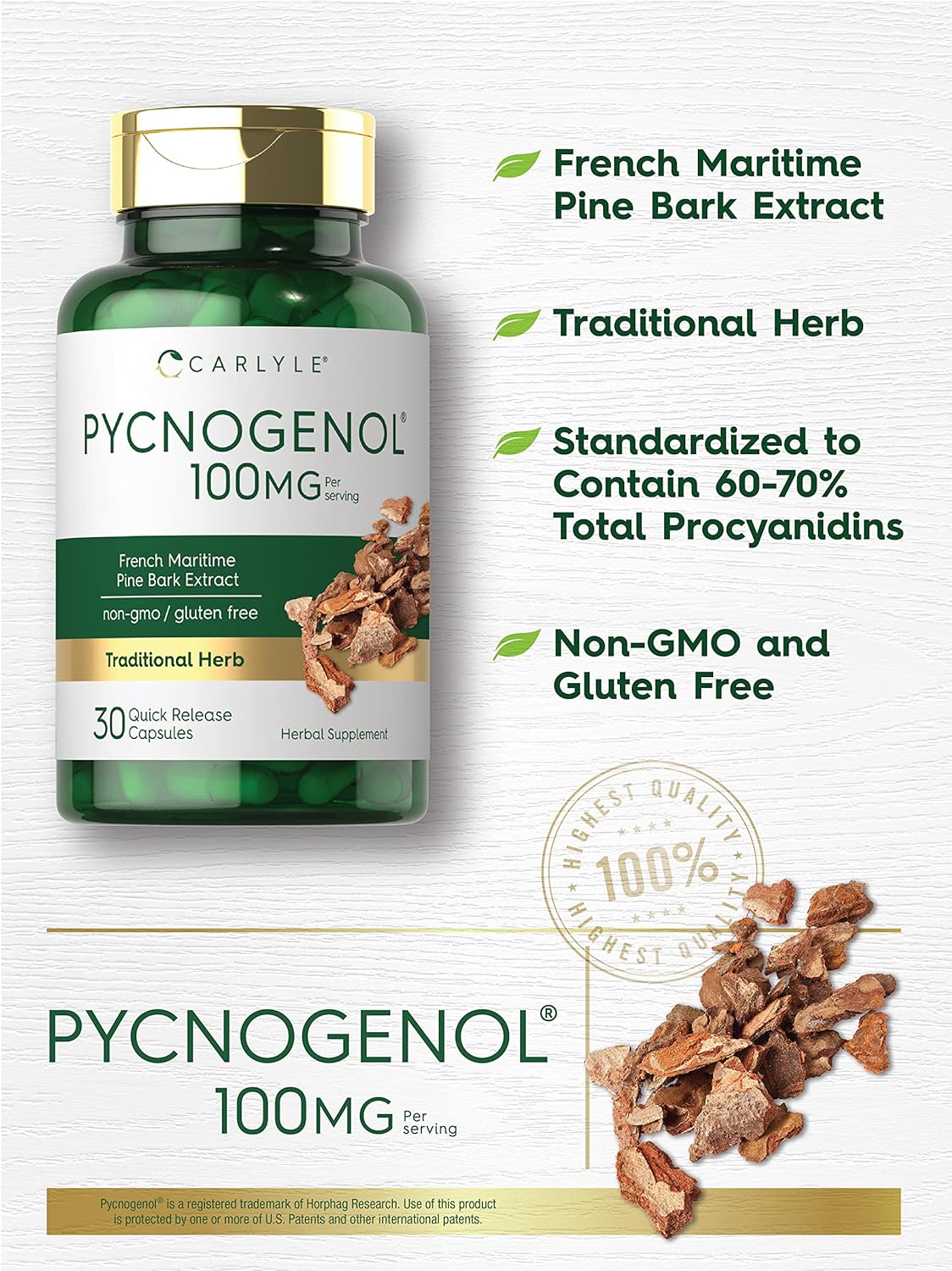 Suplemento Carlyle Pycnogenol 100 mg 30 cáp corteza de pino
