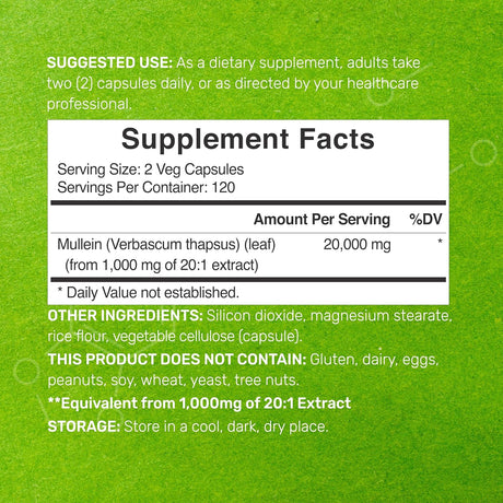 Suplemento Hoja de gordolobo 20,000 mg, 240 cápsulas