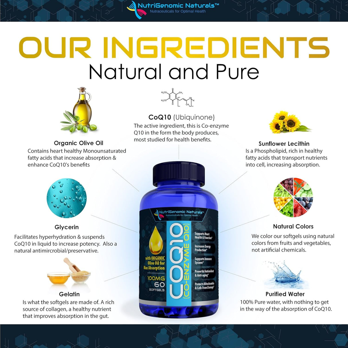 CoQ10 Orgánico con Aceite de Oliva 100mg 60 cápsulas