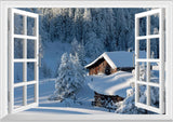 Adhesivo de pared falso para ventana, mural de pared de casa de invierno para decoración de pared, calcomanías de pared para pegar y despegar, 24 x 16 pulgadas