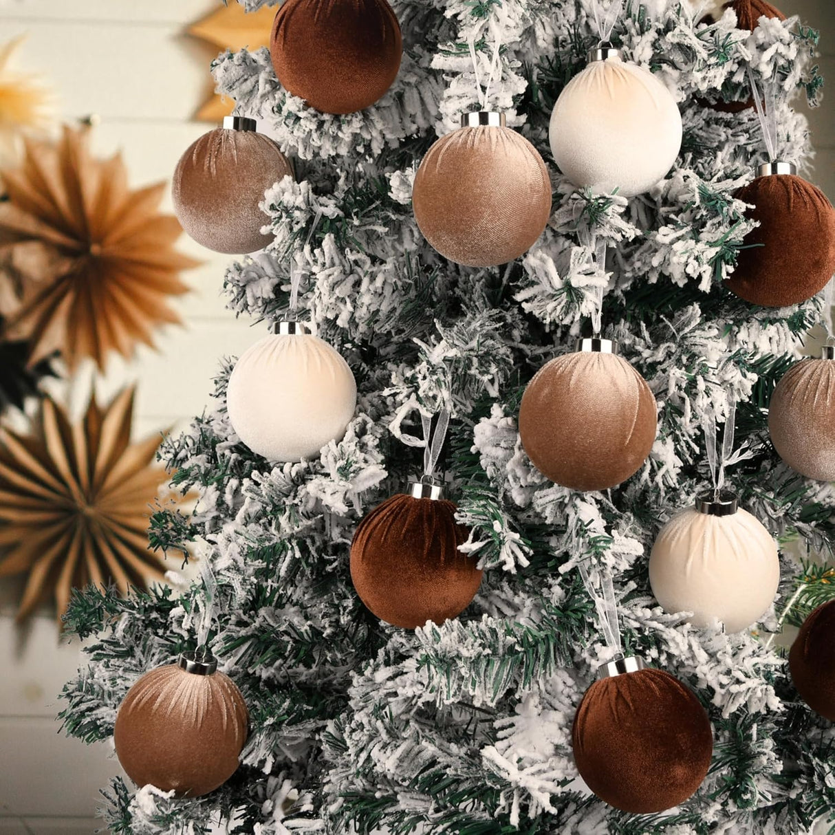 Adornos navideños de terciopelo - 15pcs, shatterproof, 80mm