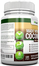 Aceite de Coco Orgánico Cápsulas - 180 Softgels, 4000 MG