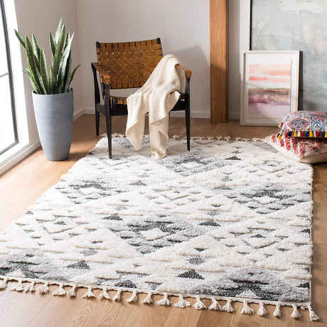 Alfombra Shag Marroquí con Borlas, Diseño Boho, Modelo MTS688F