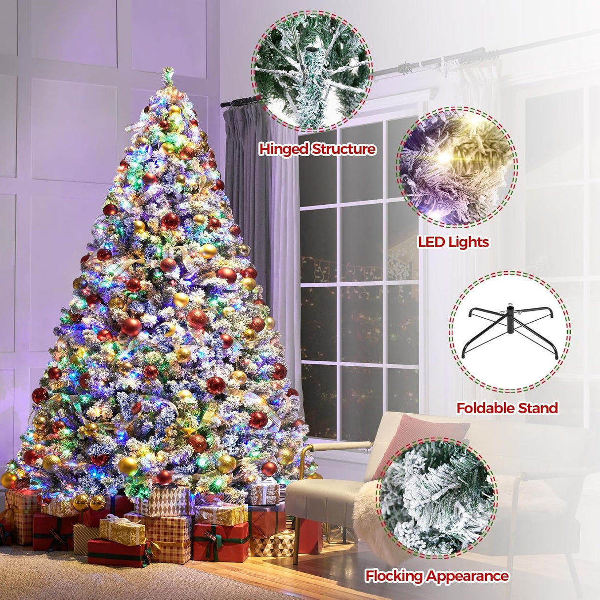 Árbol de Navidad Artificial Yaheetech 9ft con luces LED multicolor