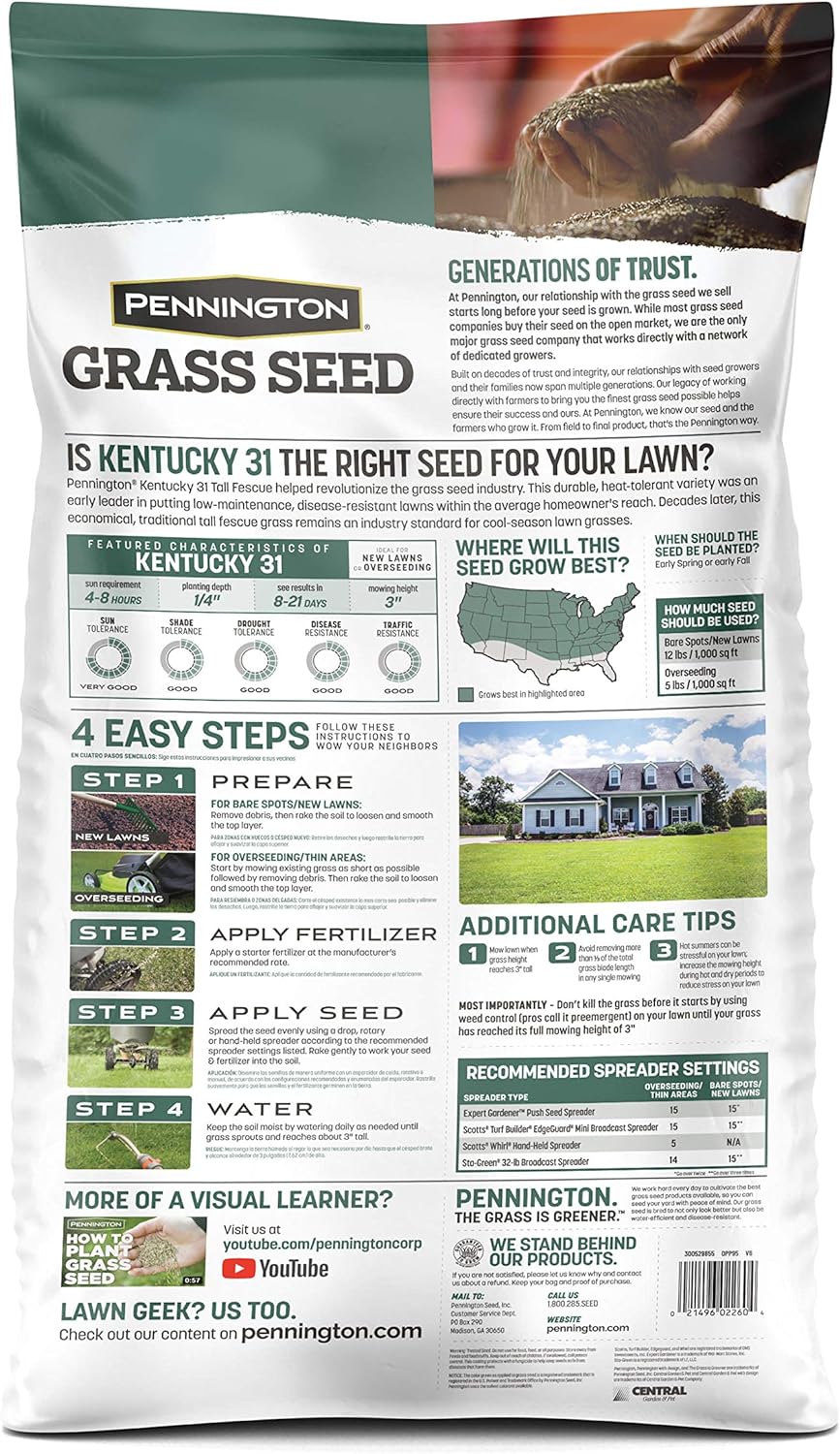 Semilla de Césped Tall Fescue Pennington 31, 20 lb, Resistente