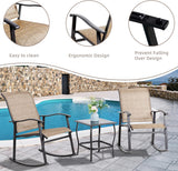 Vongrasig Juego de 3 piezas de muebles de patio pequeños de tela textileno, juego de muebles de patio pequeños, juego de conversación con mesa de vidrio para césped, jardín, balcón, junto a la piscina (marrón)