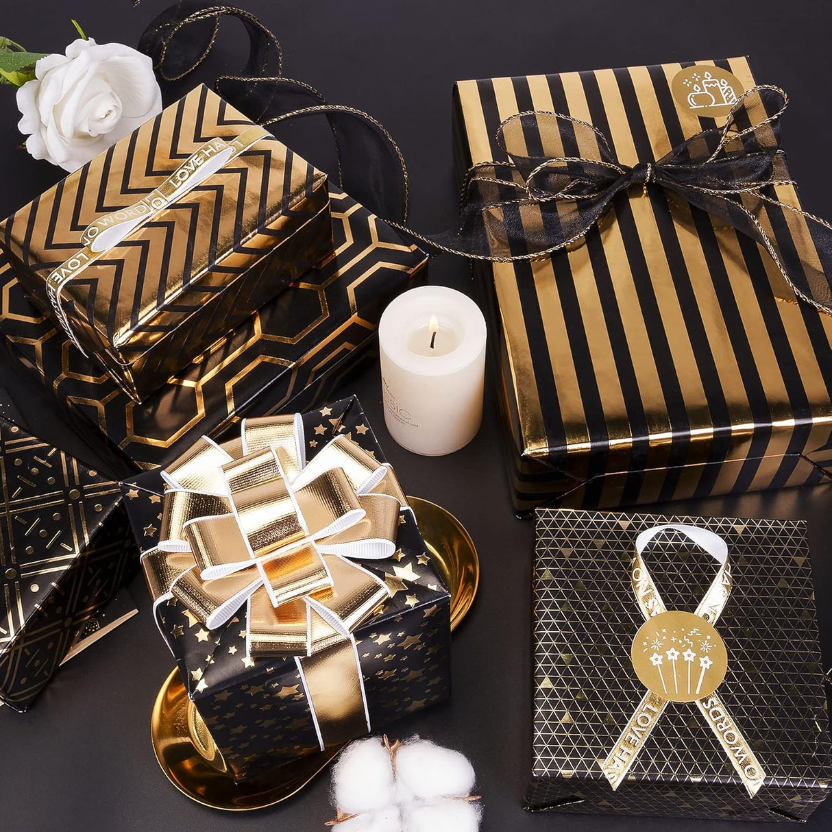 Papel de Regalo Larcenciel, 6 Hojas, Lujo con Moño y Stickers