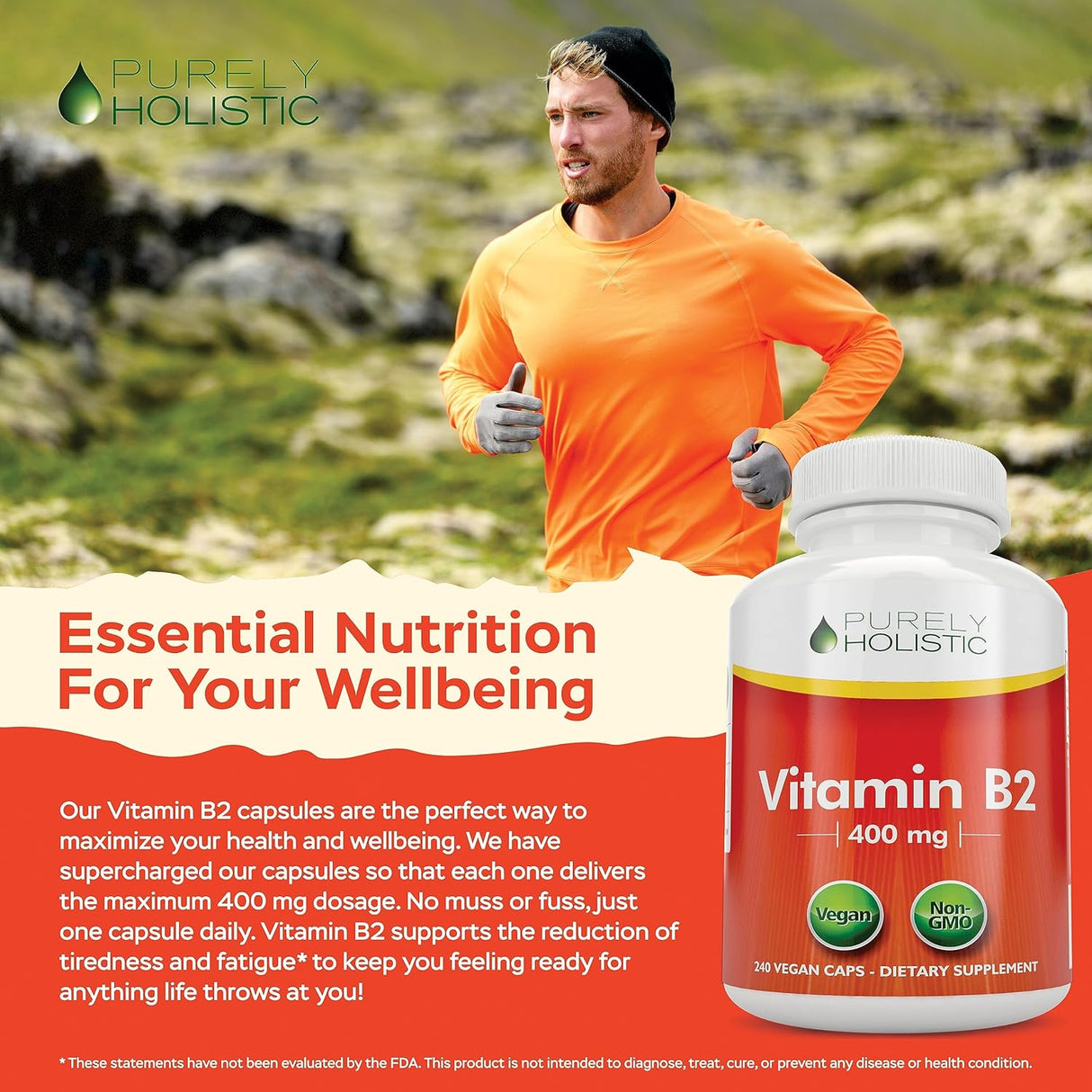 Vitamin B2 Holístico Purely, 400mg, 240 cápsulas veganas