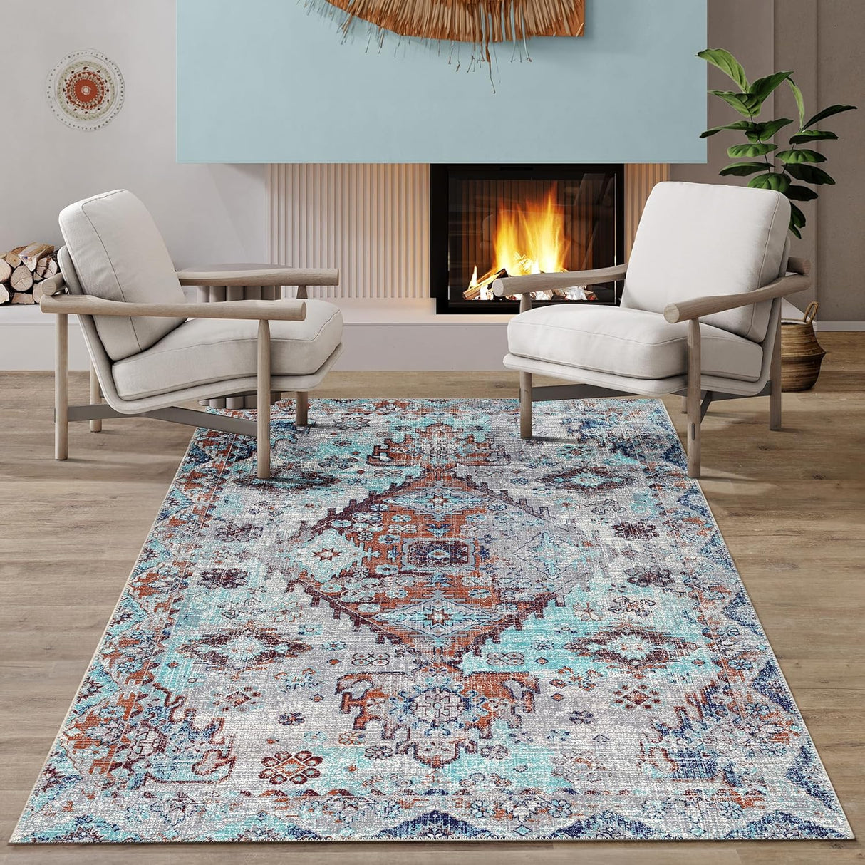 Alfombra Adiva Lavable 6x9, Antideslizante, Vintage, Modelo 6' x 9