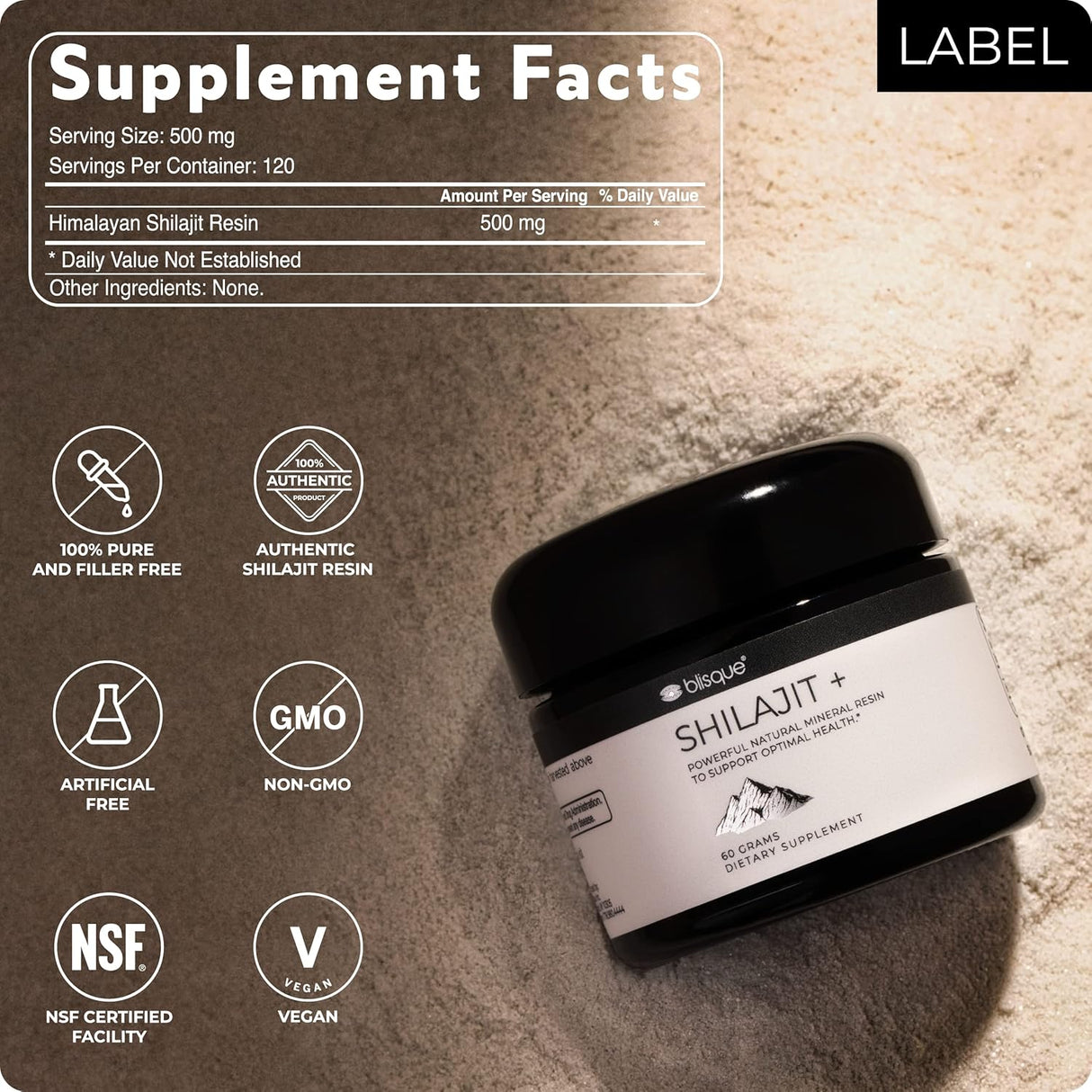 Suplemento de resina Shilajit orgánica oligominerales 2.12oz