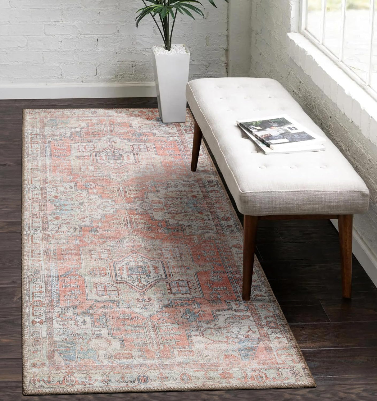 Alfombra Adiva Lavable 2'6x10 Antideslizante Vintage