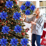 Flores Poinsettia Artificiales 15 Pcs, Decoraciones de Navidad