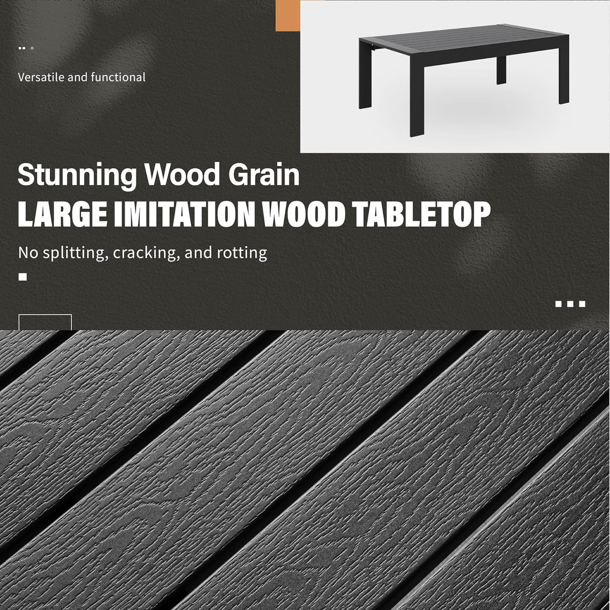 Solaste Juego de muebles de aluminio para exteriores, 4 piezas, sofá seccional de conversación con mesa, marco negro y cojín gris