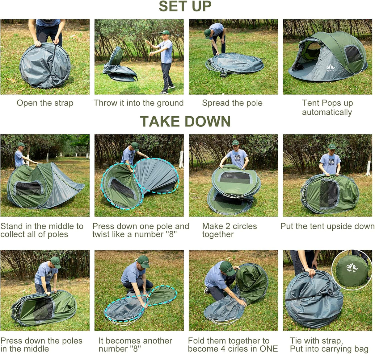 Tienda Nocturna: Carpa 2 Personas Impermeable Fácil Montaje
