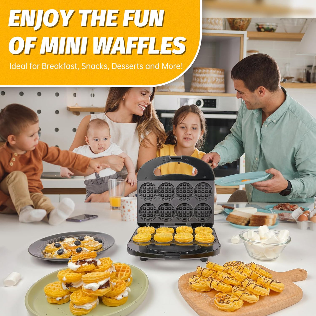 Mini Waffle Maker, Ideal para Snacks y Desayunos, Modelo XW-8