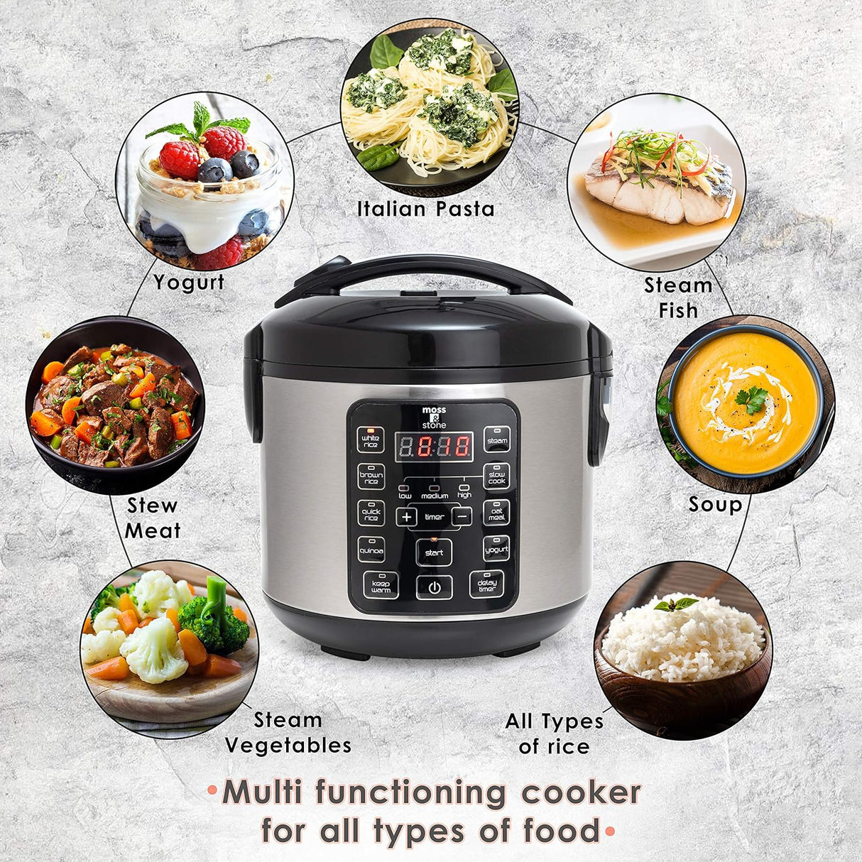 Cocinero de arroz eléctrico Moss & Stone, 4-8 tazas, 10 modos