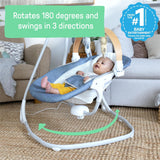 Ingenuity SimpleComfort - Columpio compacto relajante, barra de juguetes giratoria, asiento giratorio, 6 velocidades, para edades de 0 a 9 meses, hasta 20 libras, color cambray