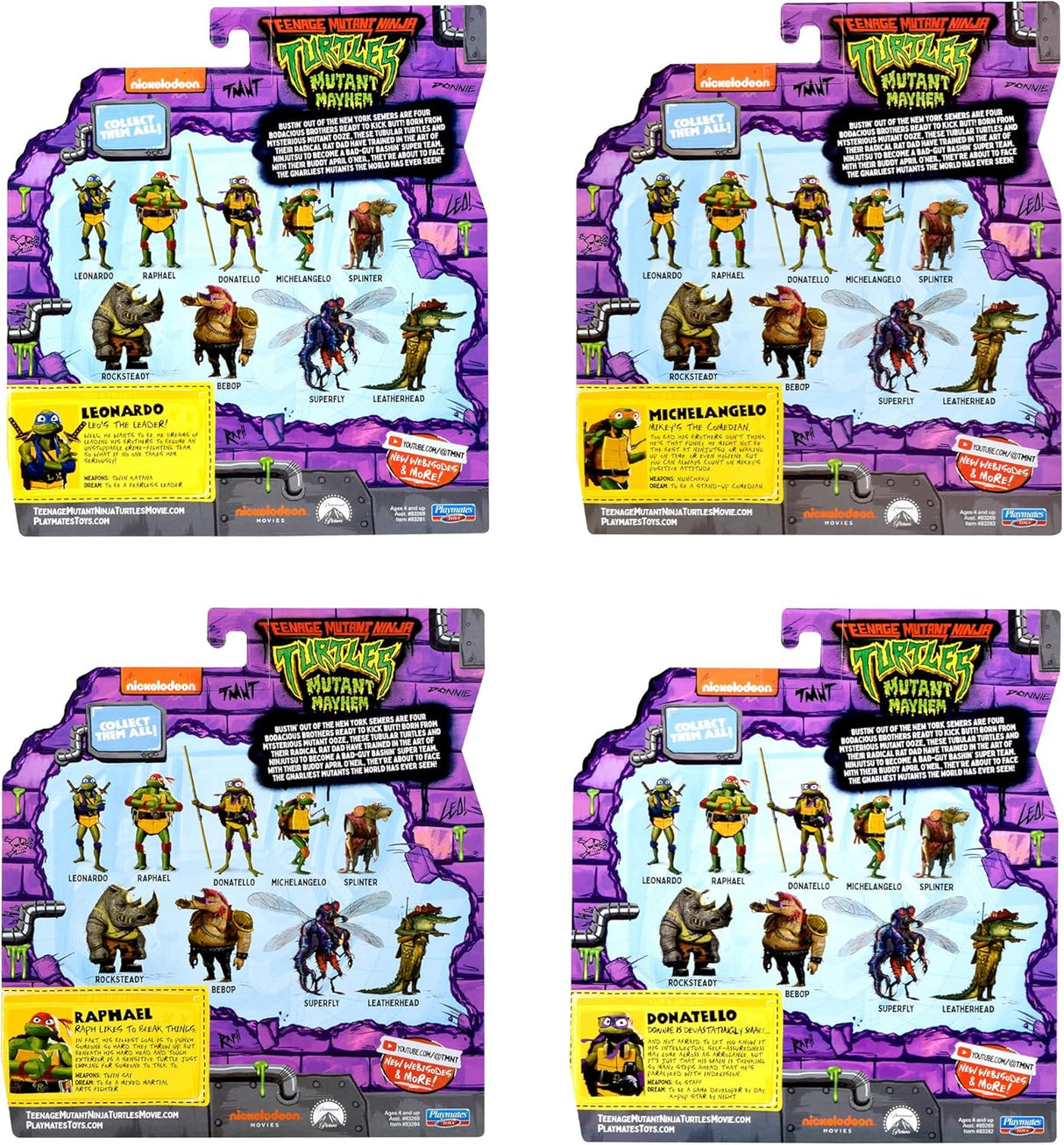 Paquete de 4 figuras básicas de tortuga Ninja