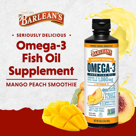 Suplemento de Omega 3, Barlean's, 1080mg EPA/DHA, 16 oz