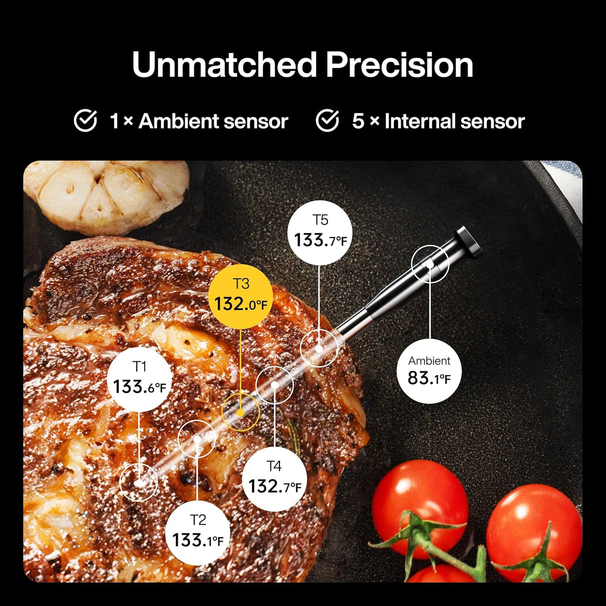 Termómetro de carne Sync One, 6 sensores, Bluetooth y WiFi