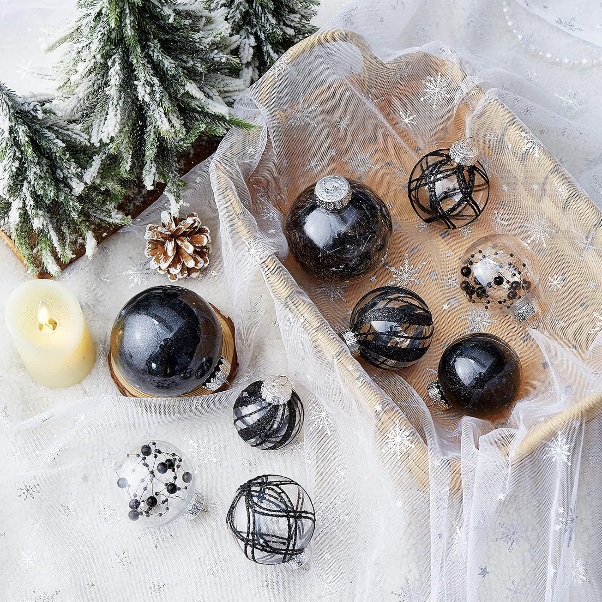 Navidad Adornos Transparentes, 24ct, Decorativas y Resistentes