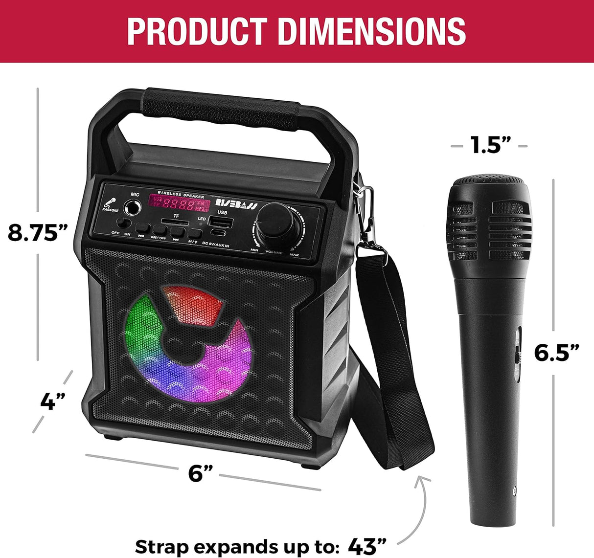 Altavoz Bluetooth Risebass con micrófono y luces de fiesta