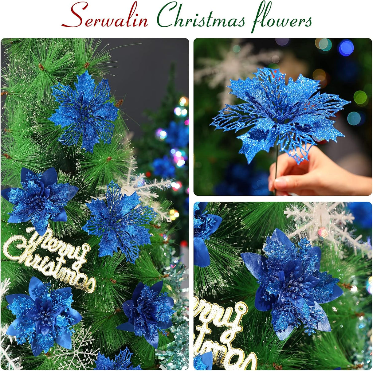Flores Artificiales Serwalin 20Pcs Poinsettia 5.5/6.3 Pulgadas