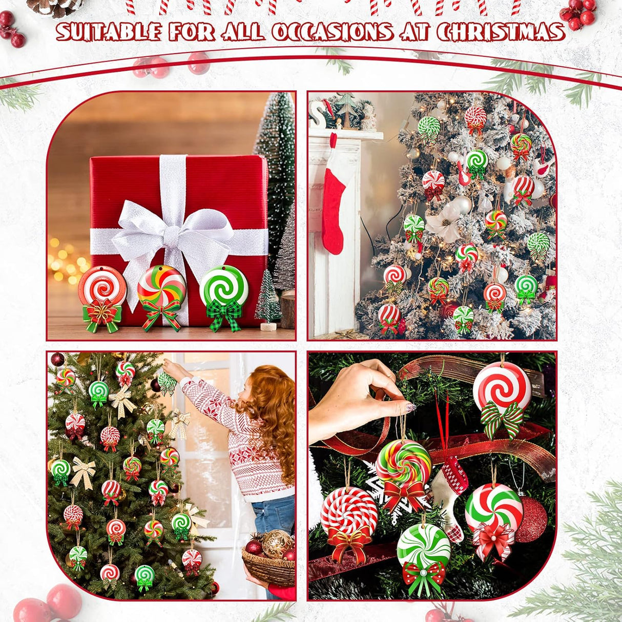 Clásico Adornos de navidad , Peppermint, 36 Pcs, Clásico