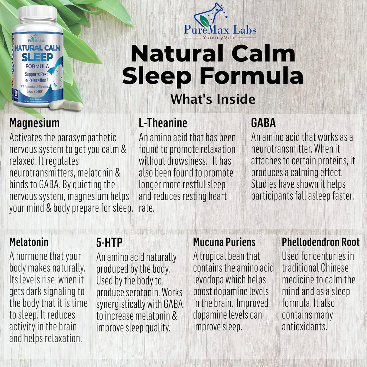 Suplemento Ayuda natural para dormir con magnesio  L-teanina