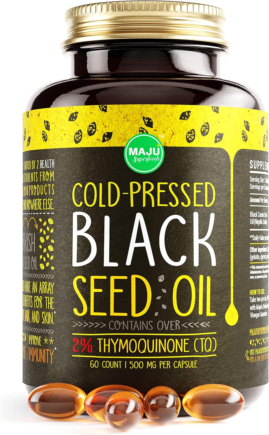 Cápsulas de Aceite de Semilla Negra MAJU, 500mg, 60 Conteo