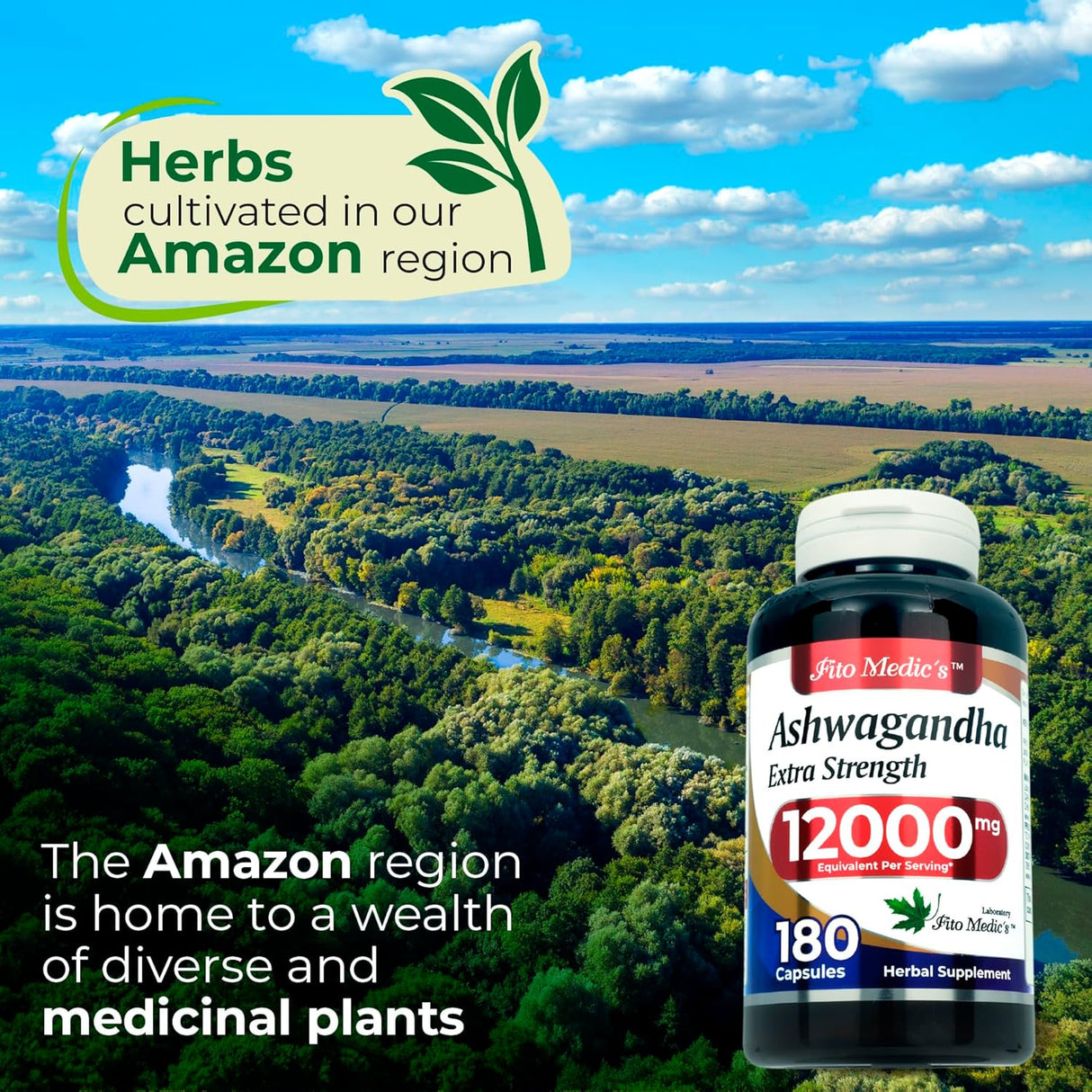 Suplemento de Ashwagandha 180 Caps | FITO MEDIC'S Lab | 12000 mg