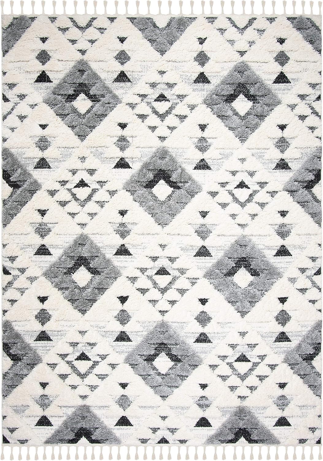Alfombra Shag Marroquí con Borlas, Diseño Boho, MTS688F
