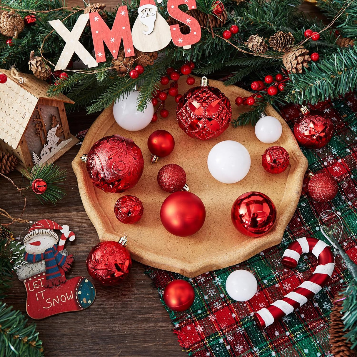 Juego de 87 Esferas de Navidad Shatterproof, Decoración Festiva