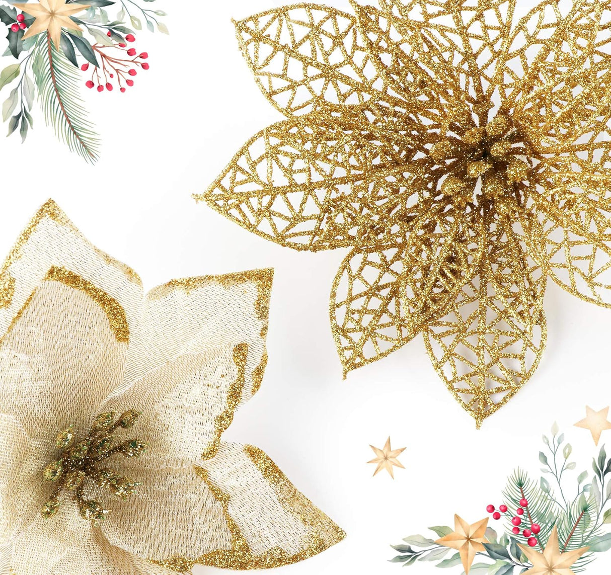 Flores Poinsettias Artificiales Ilauke 24Pcs 6 con Clips