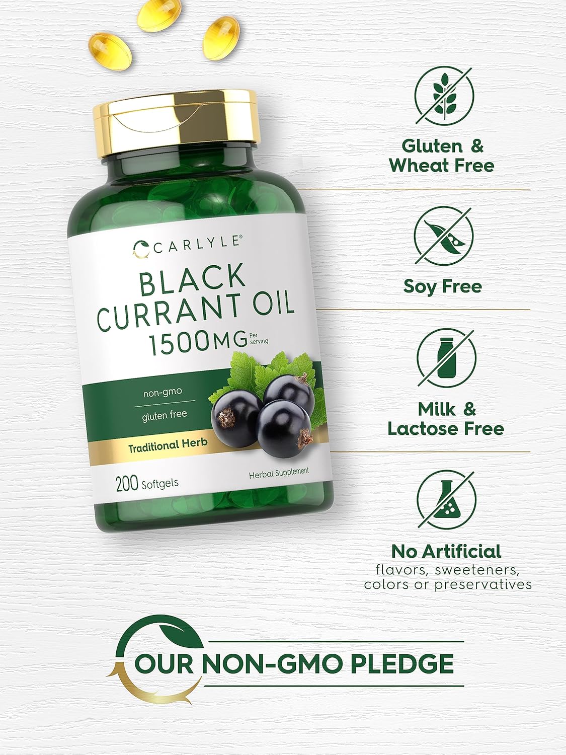 Suplemento de Aceite de Grosella Negra 1500mg | Carlyle 200 Cápsulas