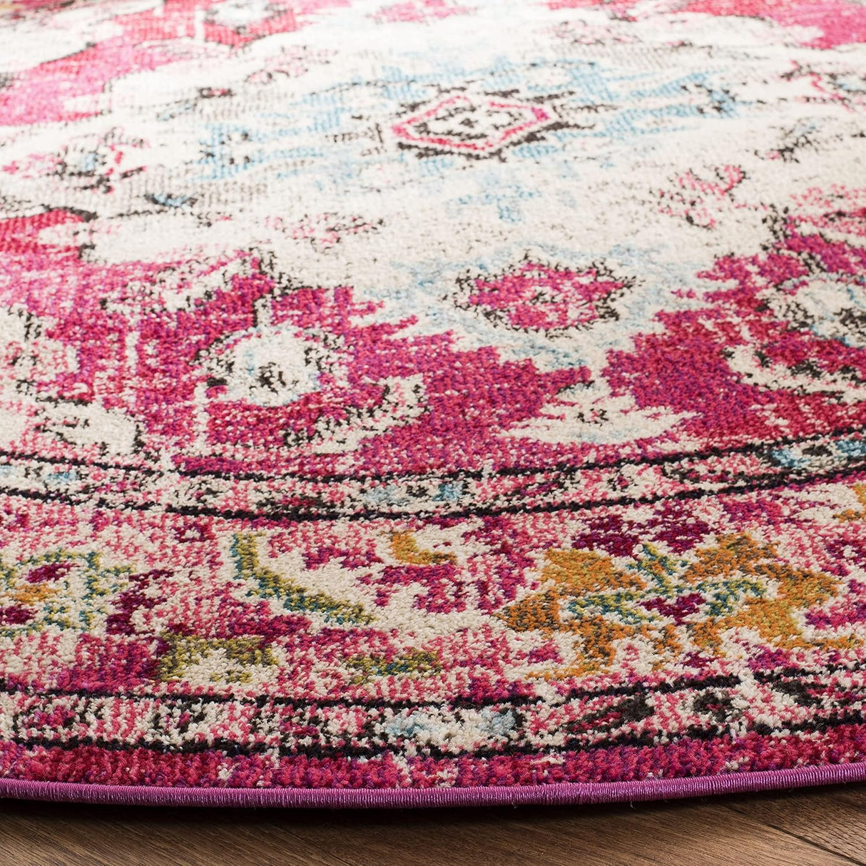 Alfombra redonda boho chic medallón desgastada MNC243D